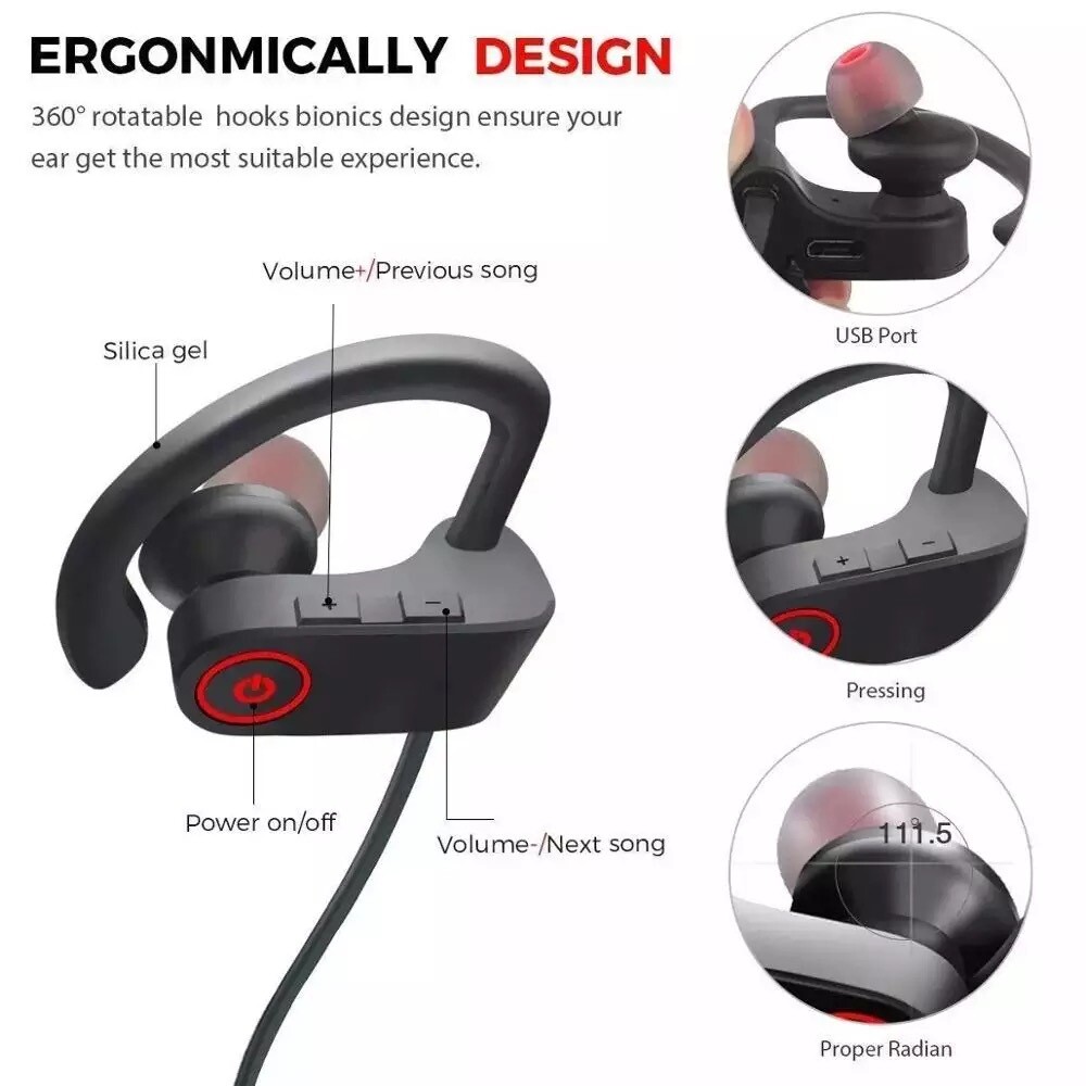 Waterproof Bluetooth 5.0 Earbuds Stereo Sport Wireless Headphones in Ear Headset