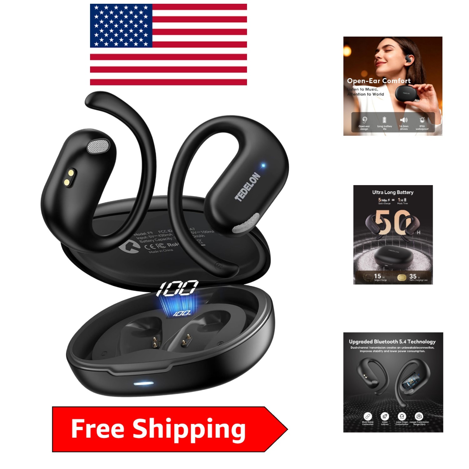 Open Ear Earbuds with 50H Playtime & AI Clear Call – Perfect for Workouts