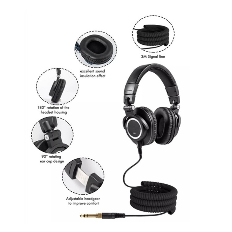 Headphones Wired 90° Rotation 3.5mm/6.35mm Plug Ear Phones Gaming Headset