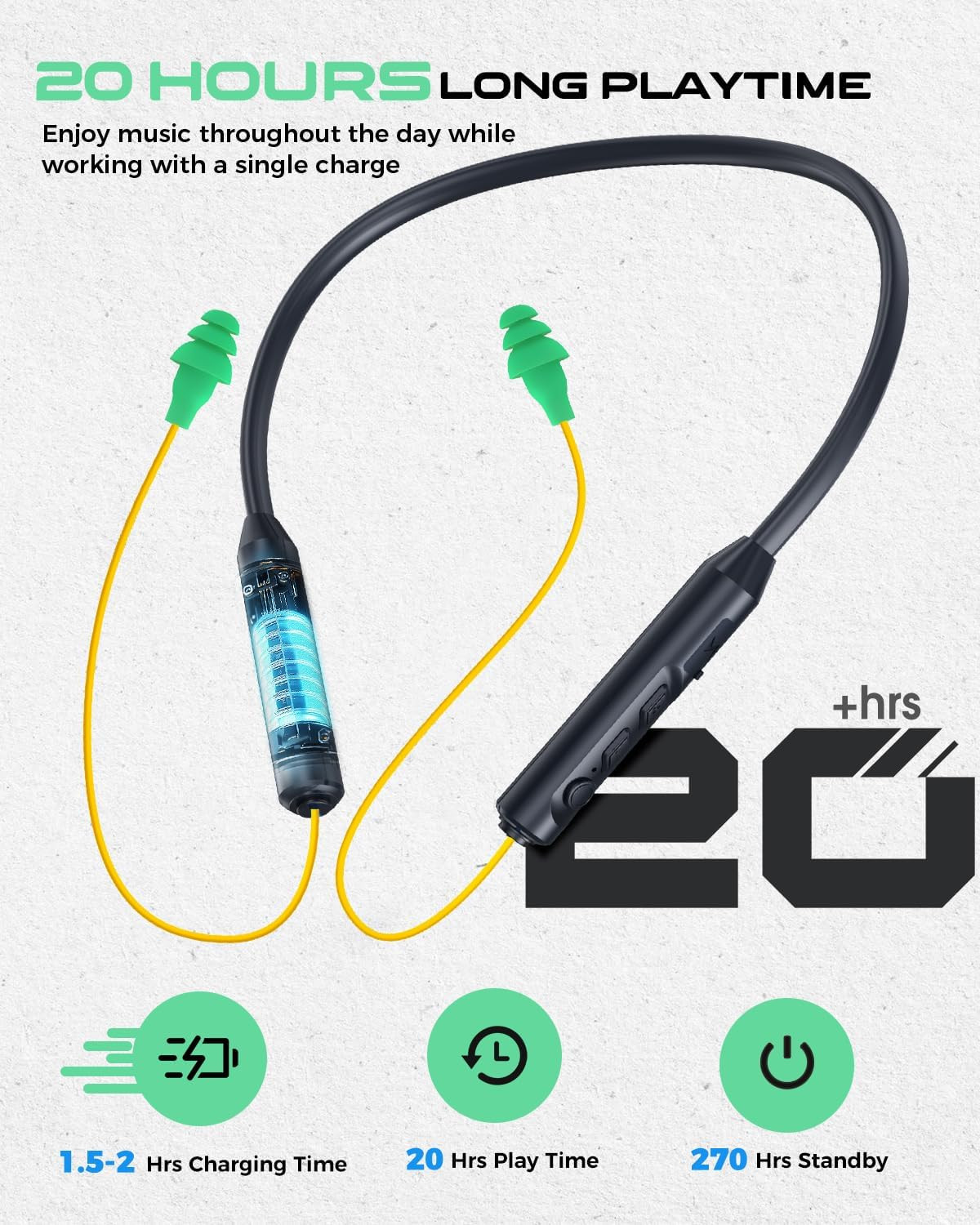 Bluetooth Earplug Headphones, Neckband Wireless Earbuds Earplugs-29Db Noise Redu