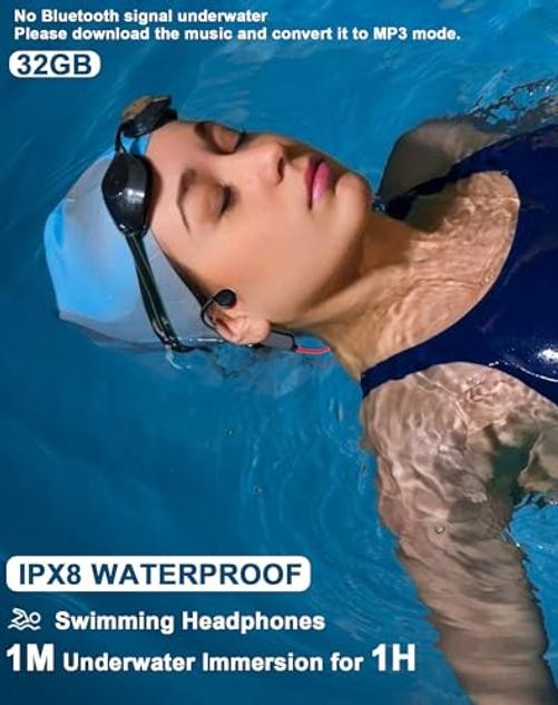 Bone Conduction Headphones Bluetooth 5.3 Swimming Headphones IPX8 Redblack