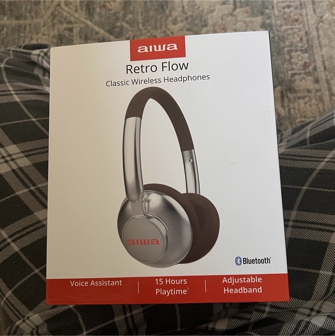 Aiwa Retro Flow Bluetooth Over-Ear Wireless Headphones Adjustable, Silver/Brown