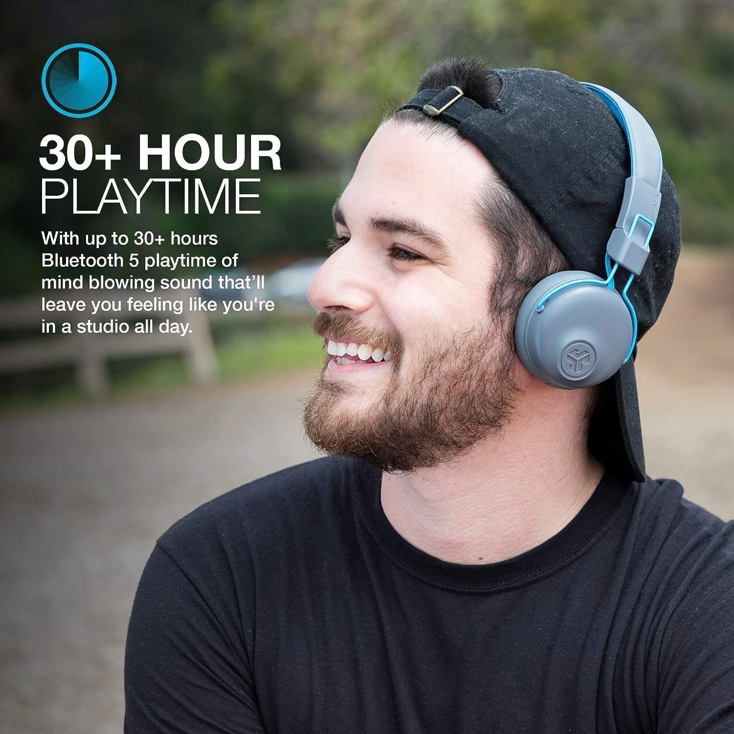 On Ear Headphones Bluetooth 30 Hour Playtime Touch Controls Wireless Gray Blue