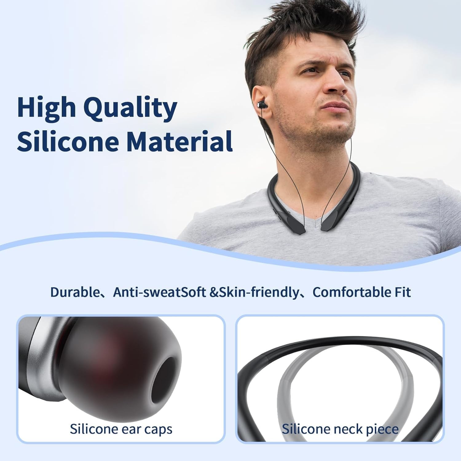 Neckband Bluetooth Headphones Retractable, Wireless Headset with BLACK