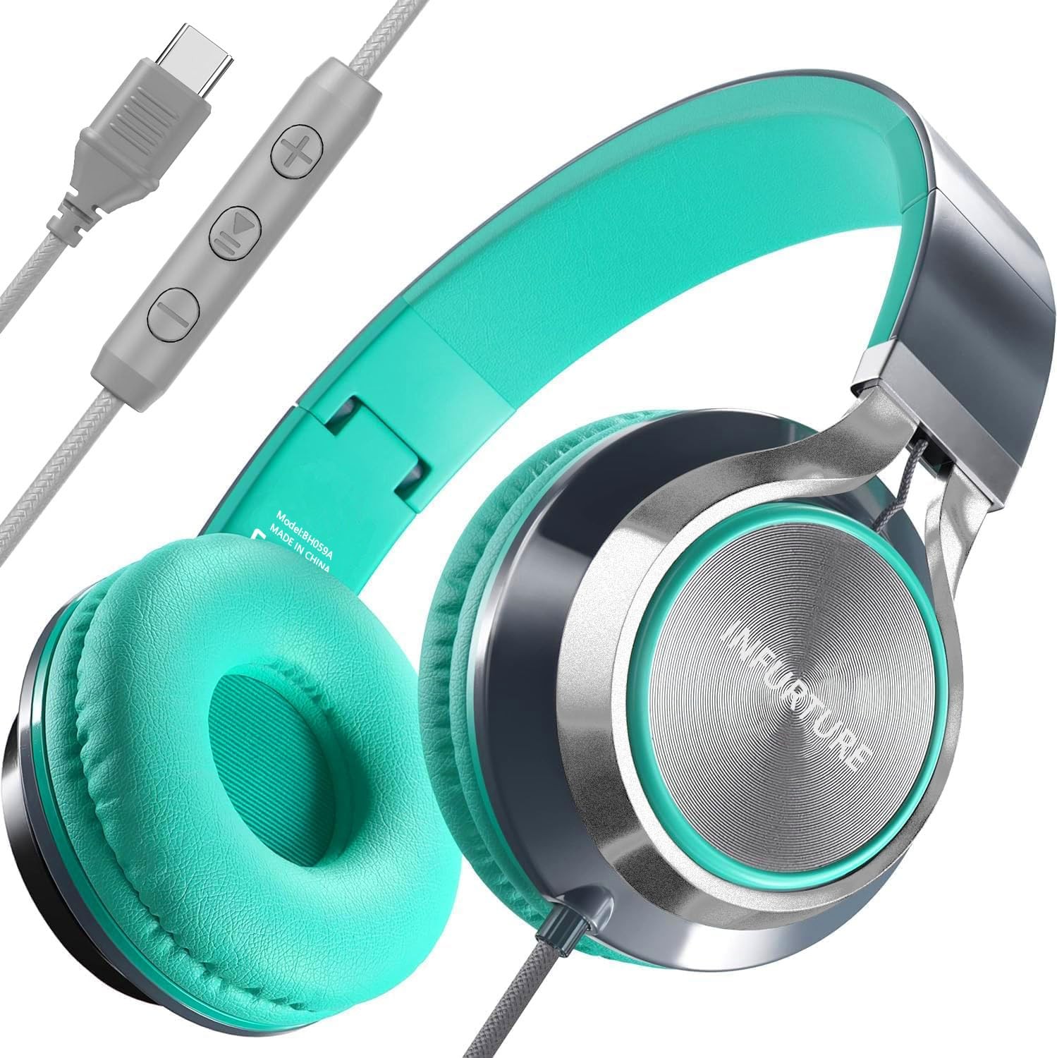 USB C Headphones Wired with Microphone Tangle-Free Plaiting Line,Over Ear Hea…