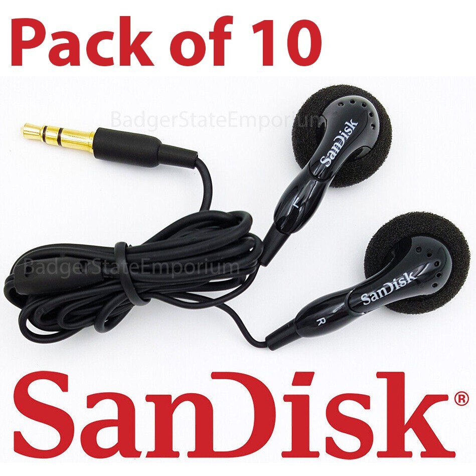 10 Pack Genuine SanDisk Earbuds In-Ear Earphone Headphones 4 MP3 Player Clip Jam