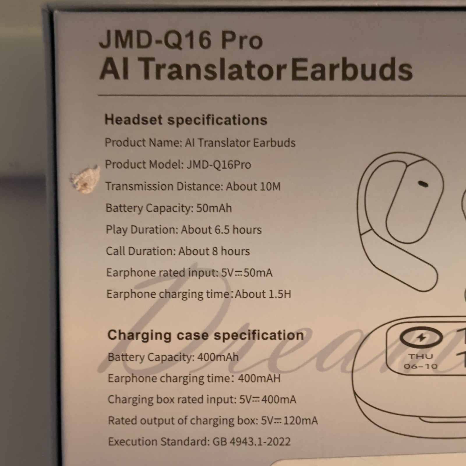 Dreamda Q16 Pro Bluetooth Ear-hook Earbuds HD Voice Surround Sound Black Gray