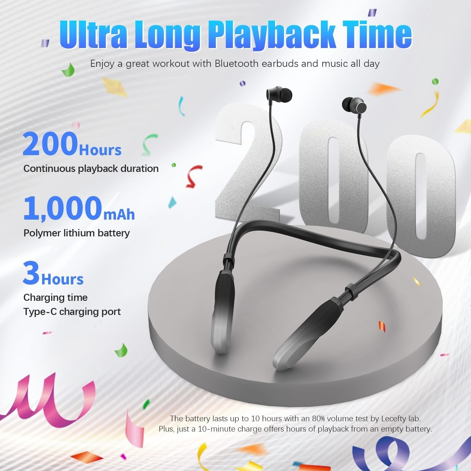 Lecefty i35plus Bluetooth Neckband Headphones, Waterproof, 200H Playtime