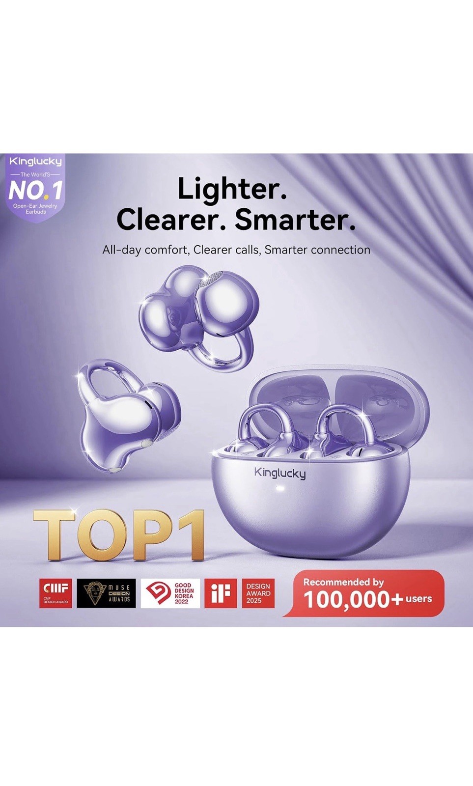 Upgraded Clip-On Earbuds Comfortable fit & Crystal-clear Sound, 40H Playtime …