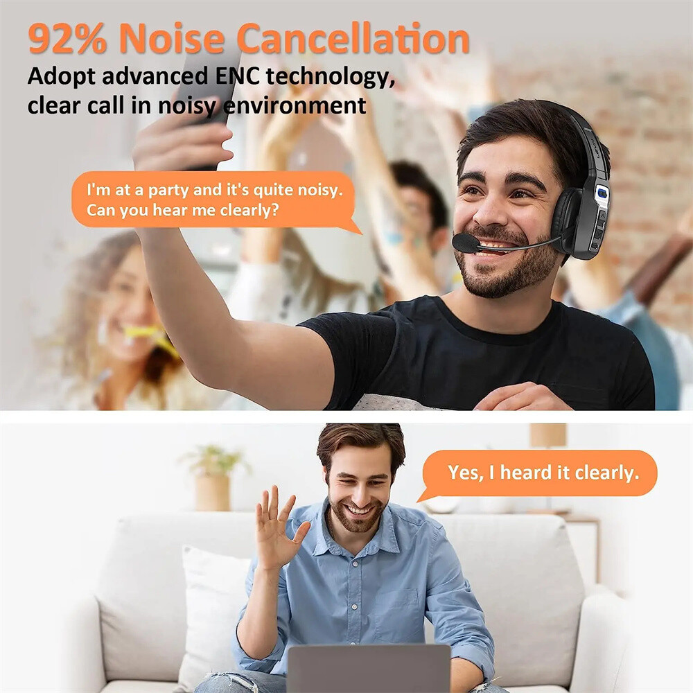 New Trucker Headset Wireless Bluetooth 5.2 AI Noise Cancelling Mic For Phones PC