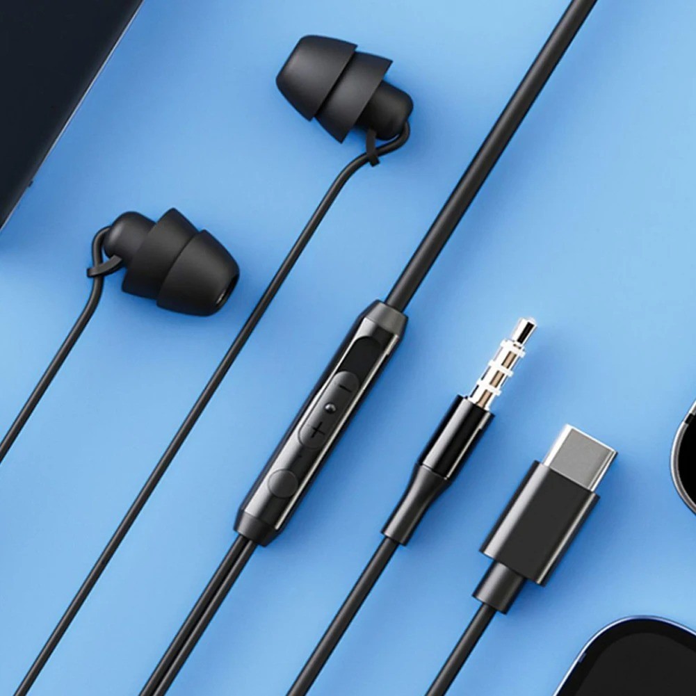 Silicone In-Ear Wired Earphones 3.5mm Type-C Headphones Handsfree With Mic & Con