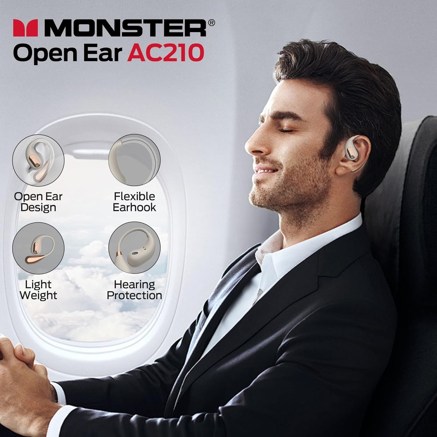 MONSTER Open Ear Headphones,Stereo Sound, Wireless Headphones 30 Hours Playback