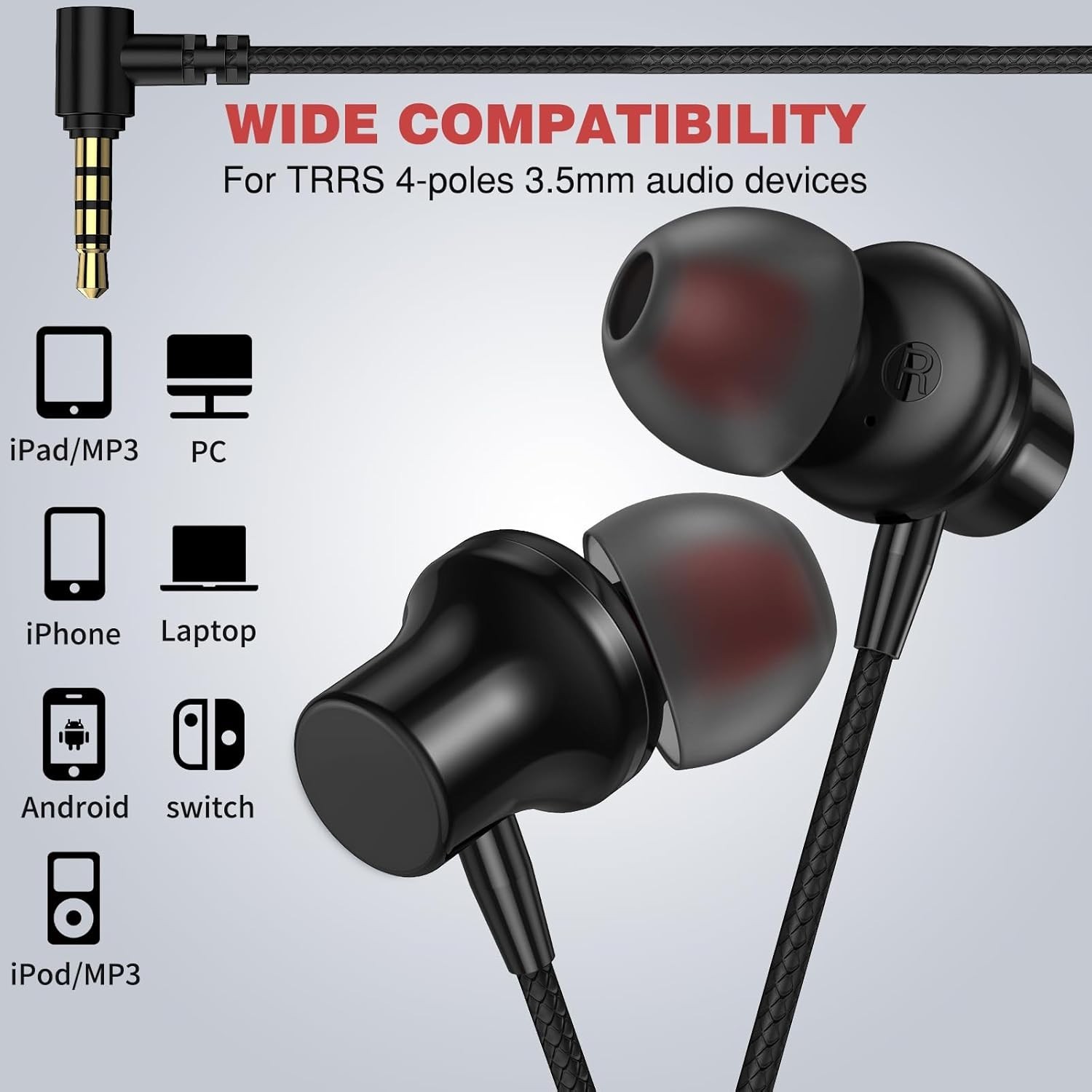 3.5mm Headphones 5.9 ft Long Cord Wired Earbuds with Microphone Noise Isolati…