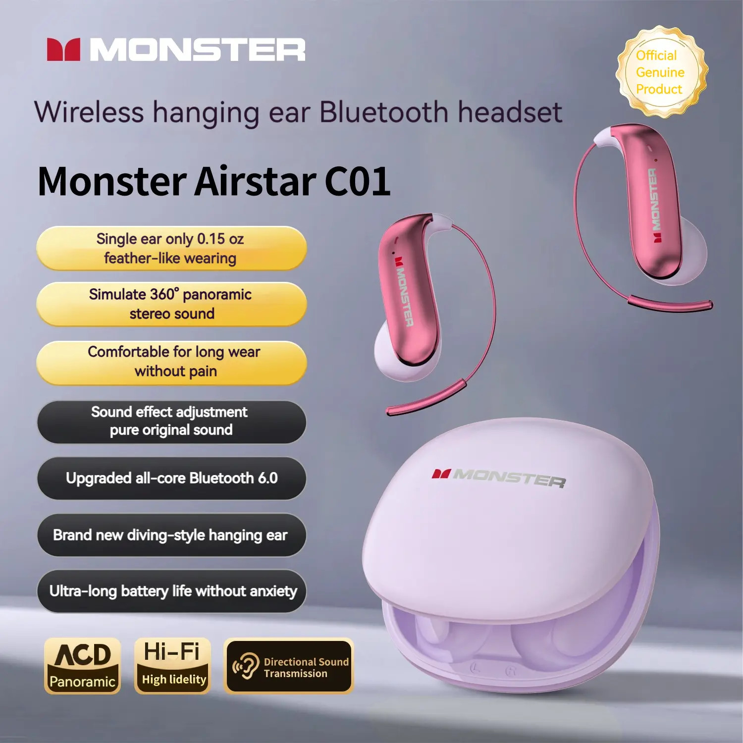 Monster Bluetooth Earbuds – 145H Playtime, Waterproof & Noise Isolation