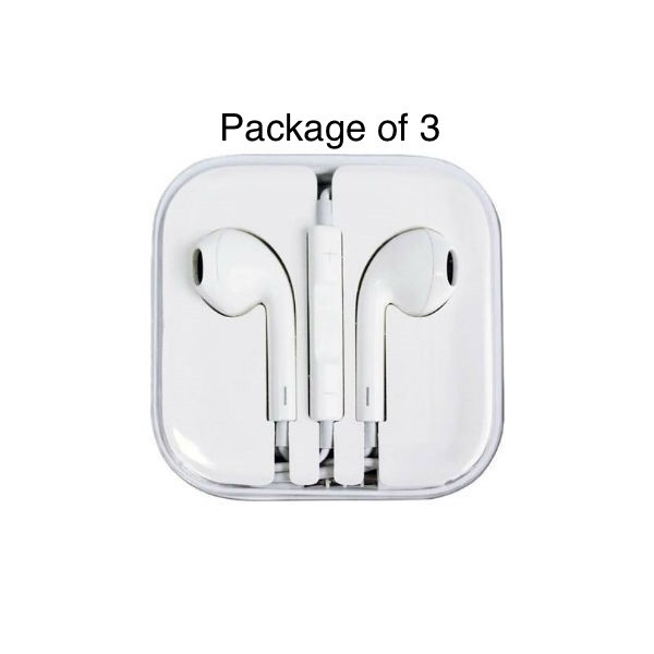 Earbuds with Remote and Mic -Standard Packaging for iphone (Package of 3)