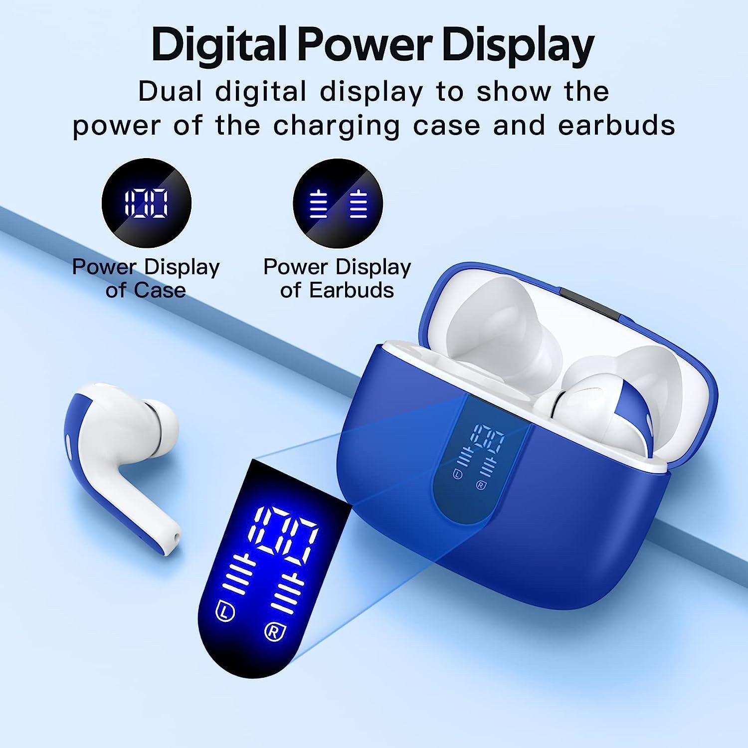 TAGRY Bluetooth Headphones True Wireless Earbuds 60H Playback M, Ocean Blue