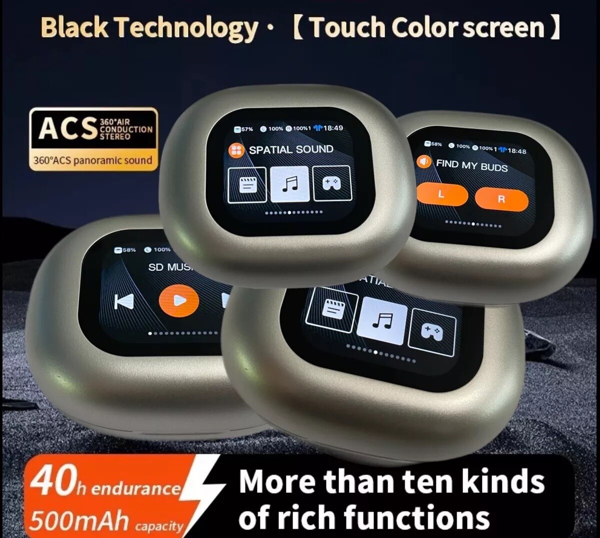 New TWS 80h SPORT Earbuds V5.4 WIRELESS WALLPAPER-LCD Touch Screen,IPX6