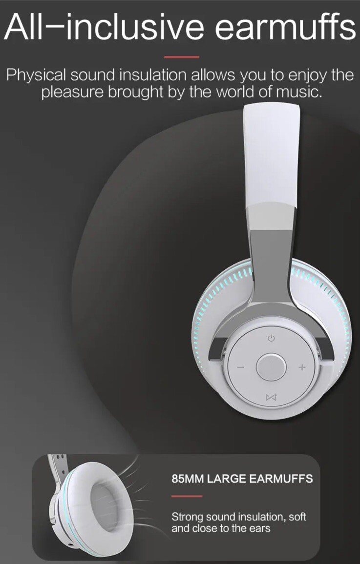 Noise Cancelling Wireless BT Headphones LED lights
