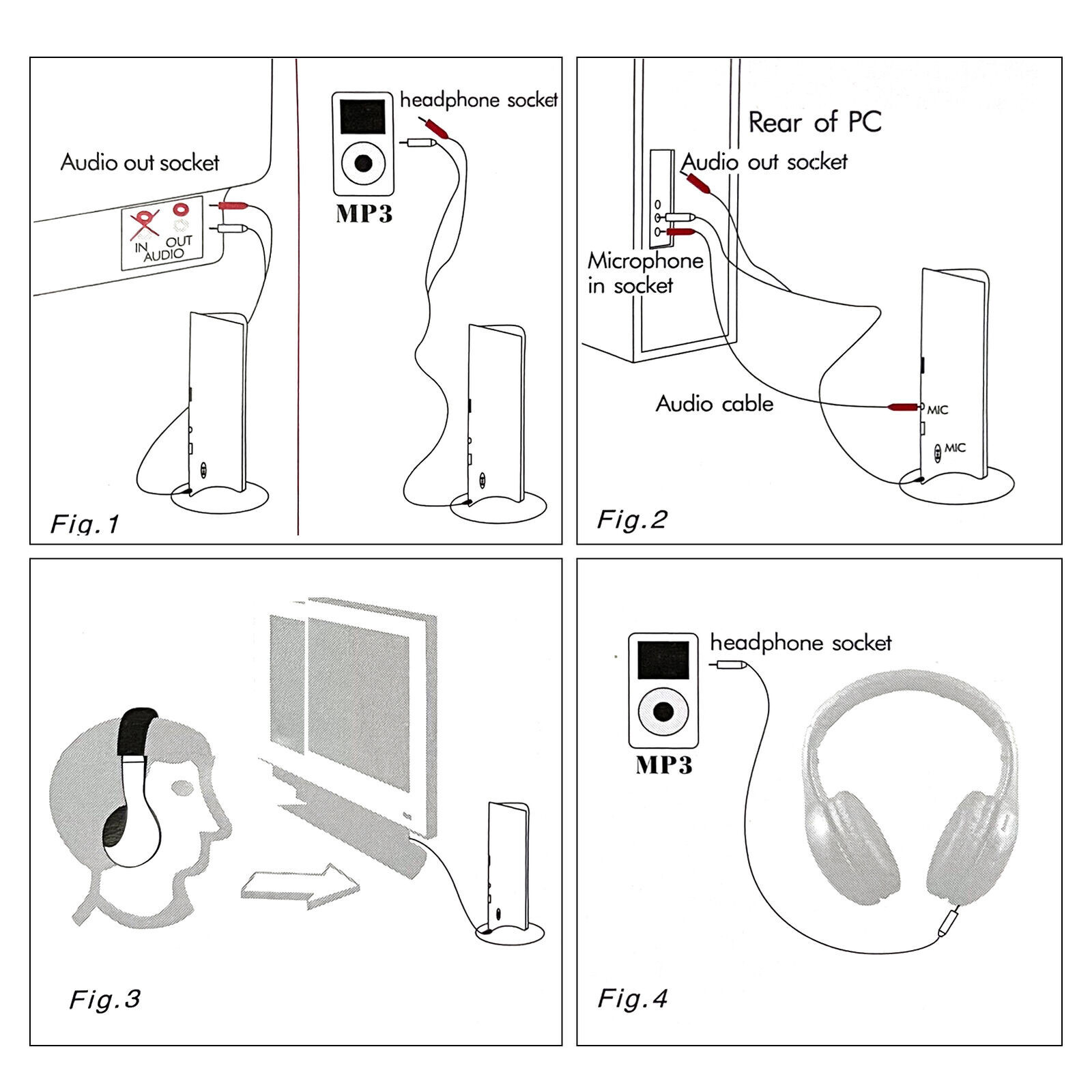 5 in 1 Wireless Cordless Headphones Headset with Mic for TV Watching Radio J4E3