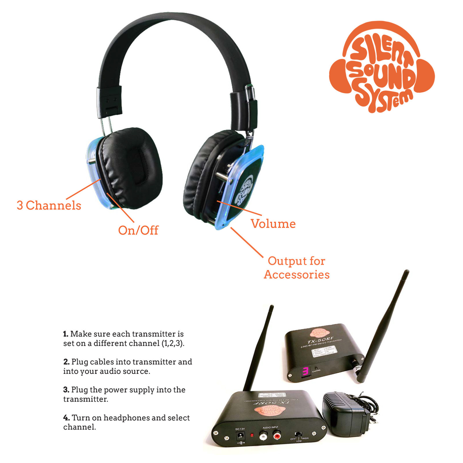 BEST Silent Disco Sound System Headphones (30 Headphones + 3 Transmitters)