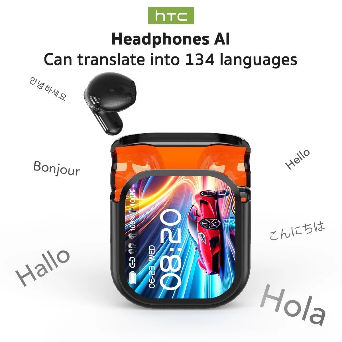HTC NE20 Bluetooth 6.0 Wireless Earbuds AI Translator OWS LCD Touch Headphones