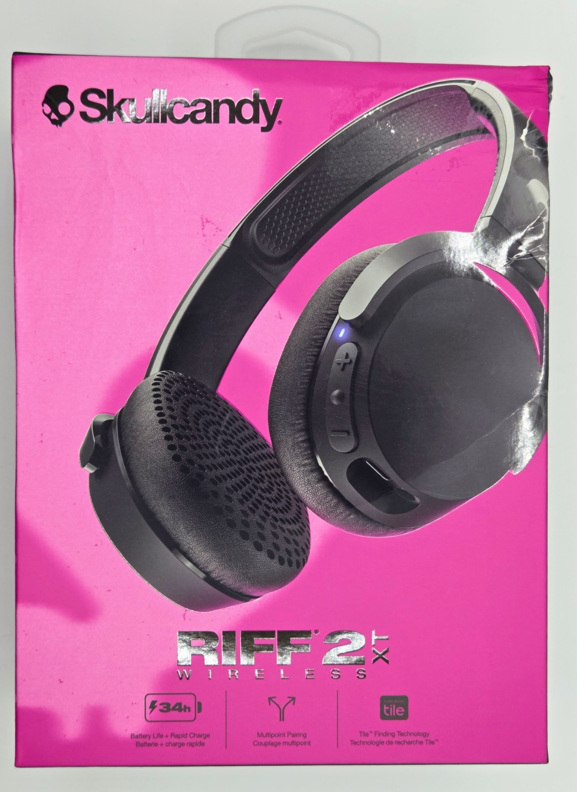 Skullcandy Riff 2 XT On-Ear Wrls Headphones, Black, Foldable Lightweight Design