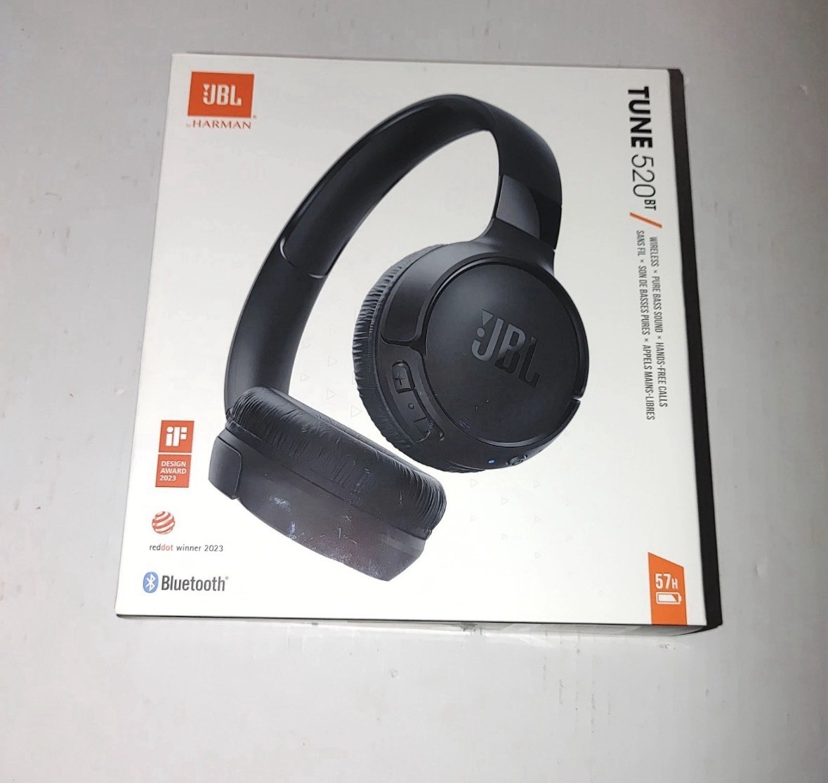JBL Tune 520BT Wireless On-Ear Headphones Black Pure Bass Bluetooth 5.3 New