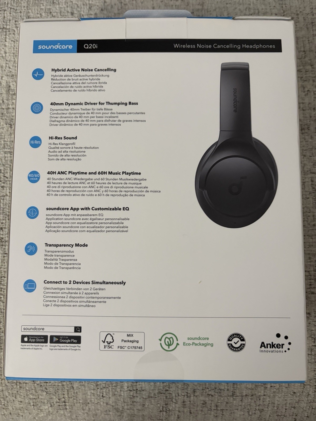 Soundcore Q20i Over Ear Hybrid Active Noise Cancelling Headphones – Black