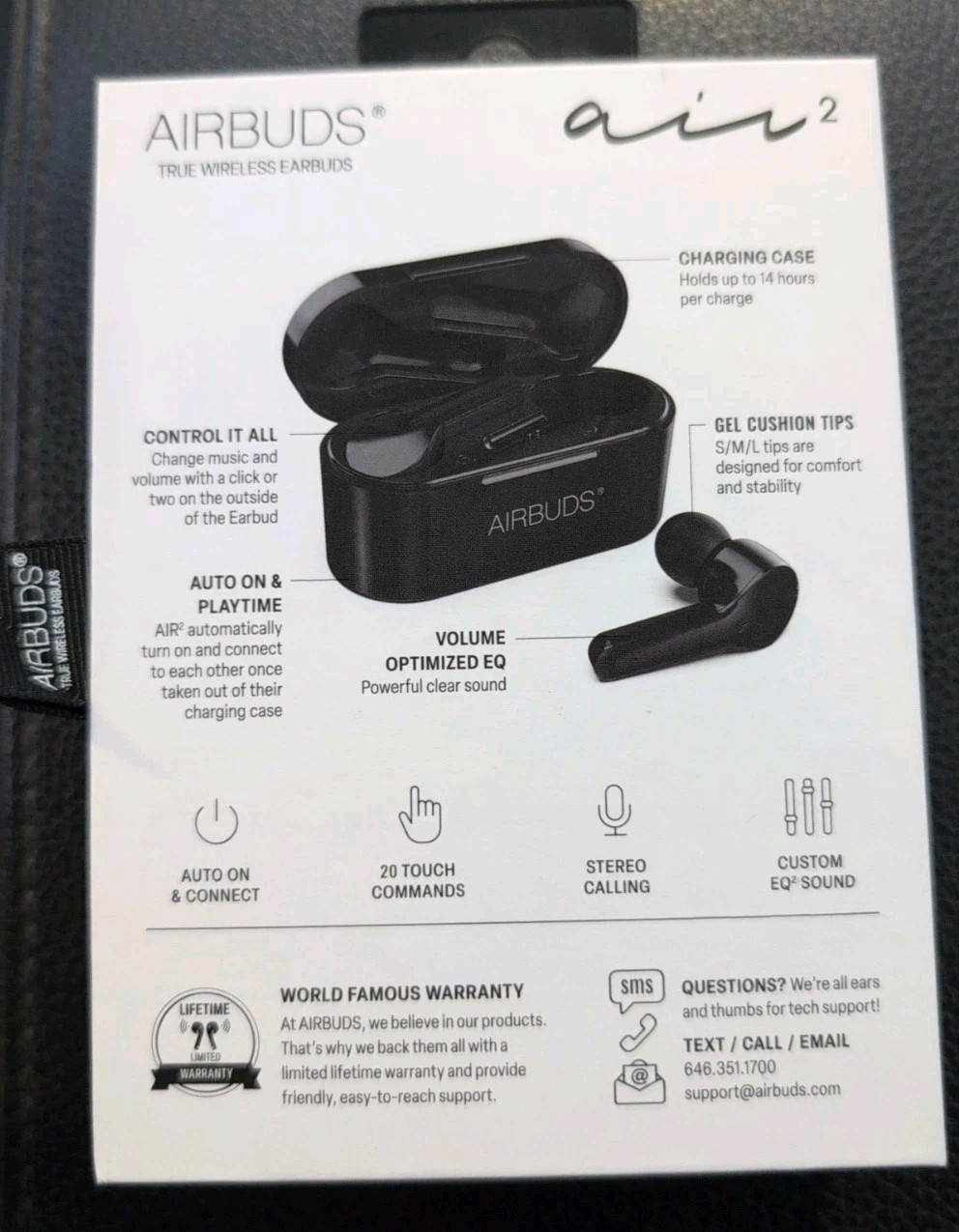 AIRBUDS True Wireless Earbuds AIR 2 2G Second Generation Black- Brand New