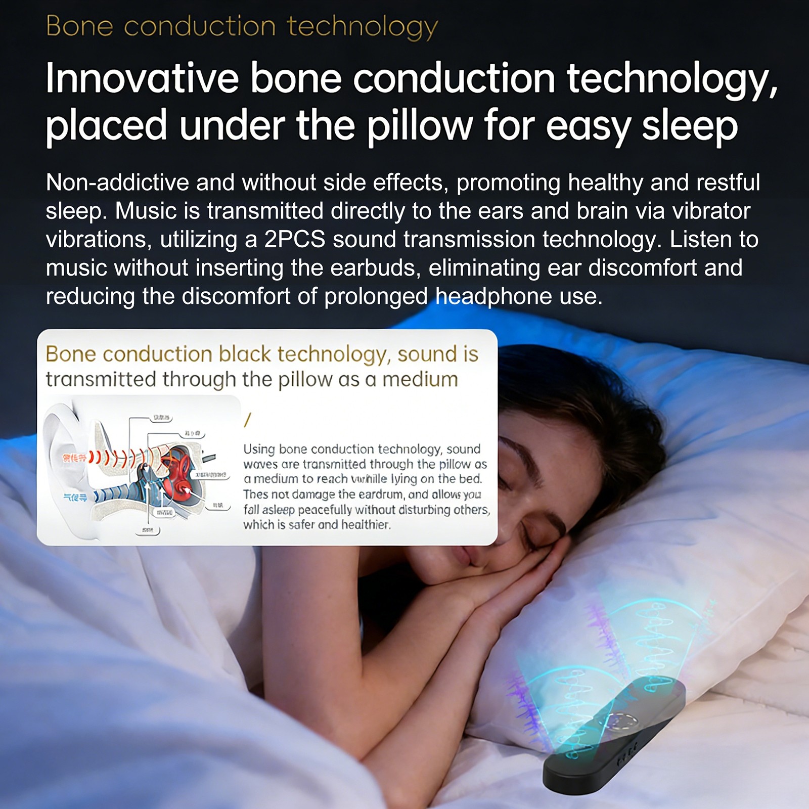Bone Conduction bluetooth 5.4 Sleep Speaker Rechargeable Smart Sound Bar White