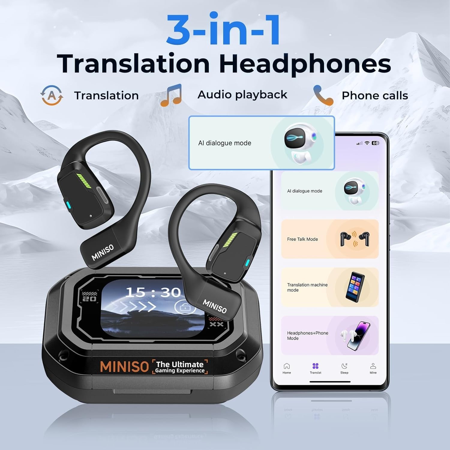 MINISO M98 AI Translation Earbuds, 3-in-1 Real-Time Translator Earbuds with App,