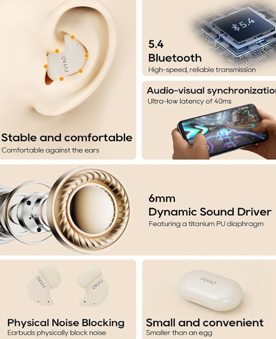 FVYAO FO3 Sleep Earbuds Bluetooth in Ear Light-Weight Headphones Noise Block