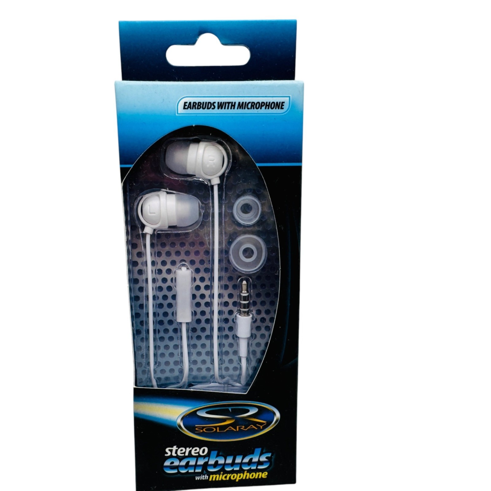 Solaray Stereo Earbuds With Microphone 3.5mm Wired In-Ear Earphones White