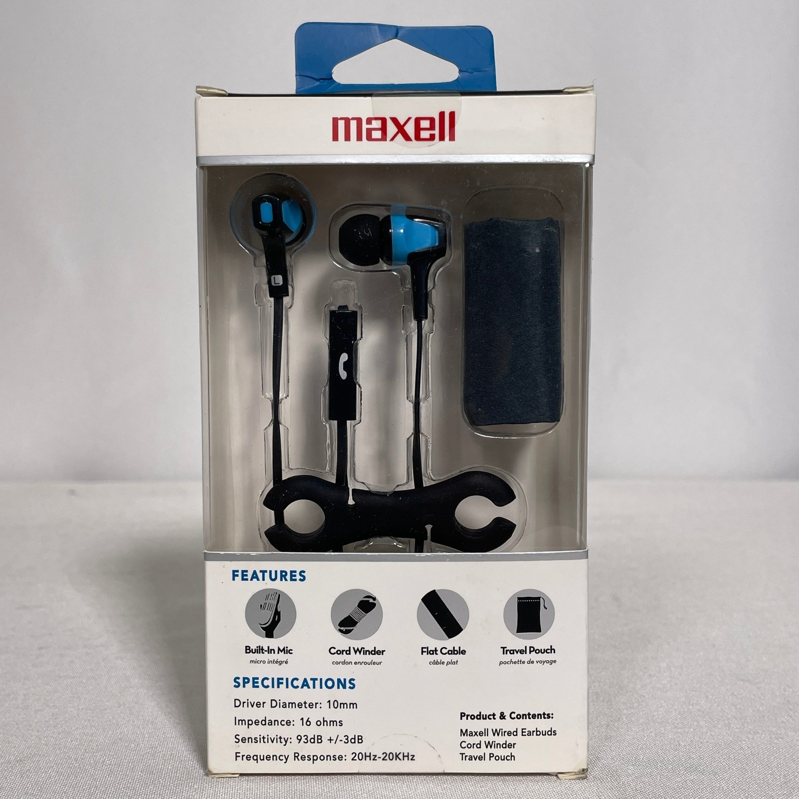 Maxell Mega Trio Wired Earbuds with Mic Blue Black MTRI-BL Tangle-Free NEW
