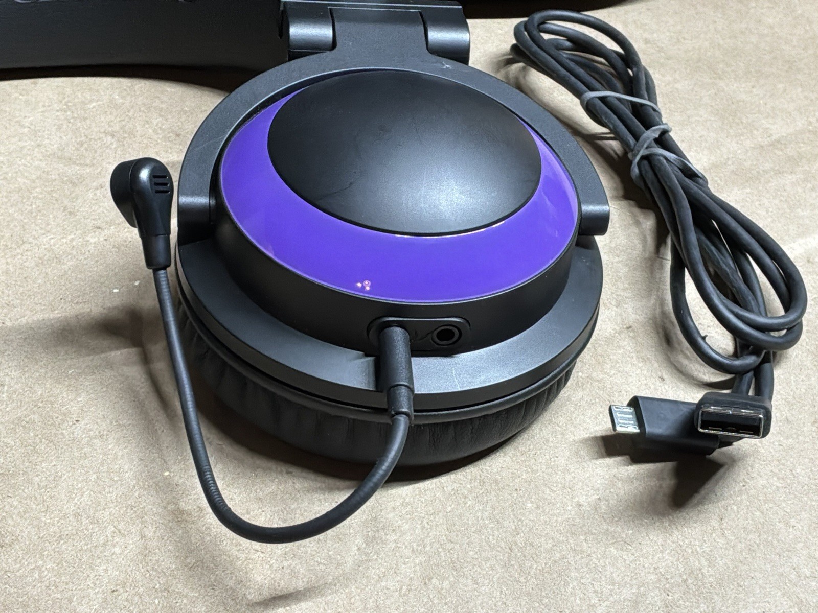 Brookstone Purple Black Cat Ear Headphones w/ Storage Case and Micro USB Cable