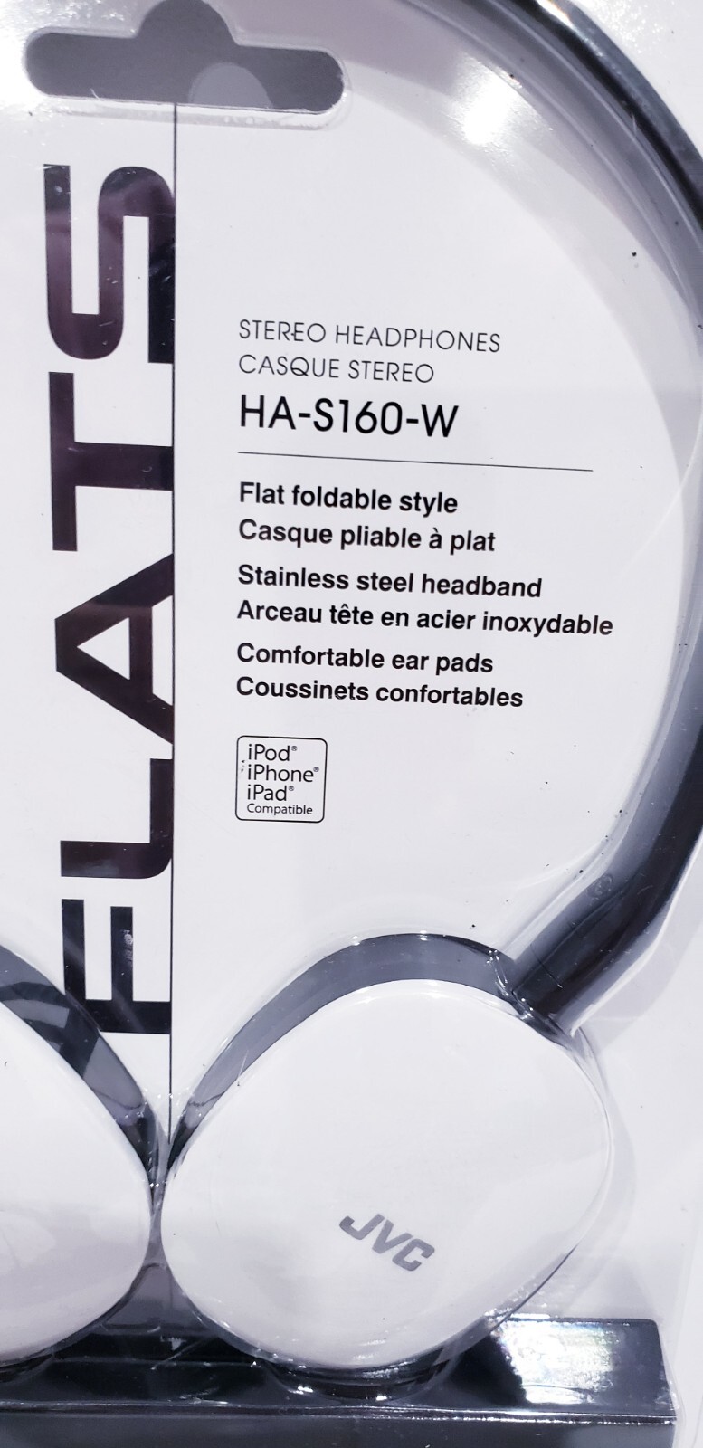 JVC Flats Lightweight On-Ear Headphones HA-S160-W – NEW