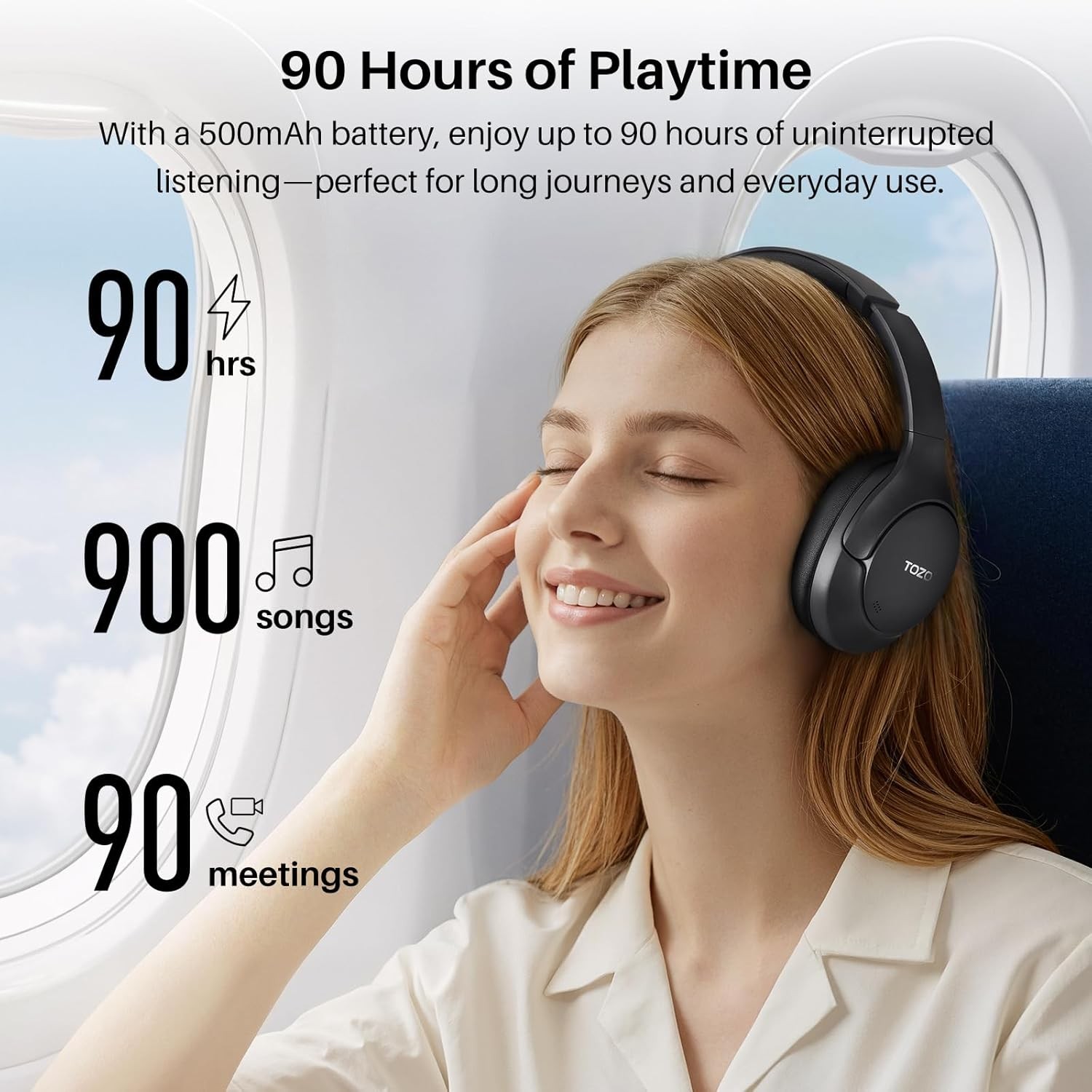 Gold HT3 Hybrid Noise Cancelling Headphones, 90H Battery Life Wireless Over Ear