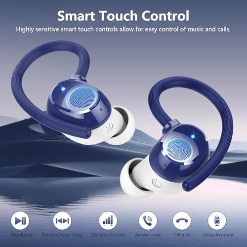 Wireless Earbuds, Bluetooth 5.4 Sport Headphones, 128H Playtime Over Navy Blue