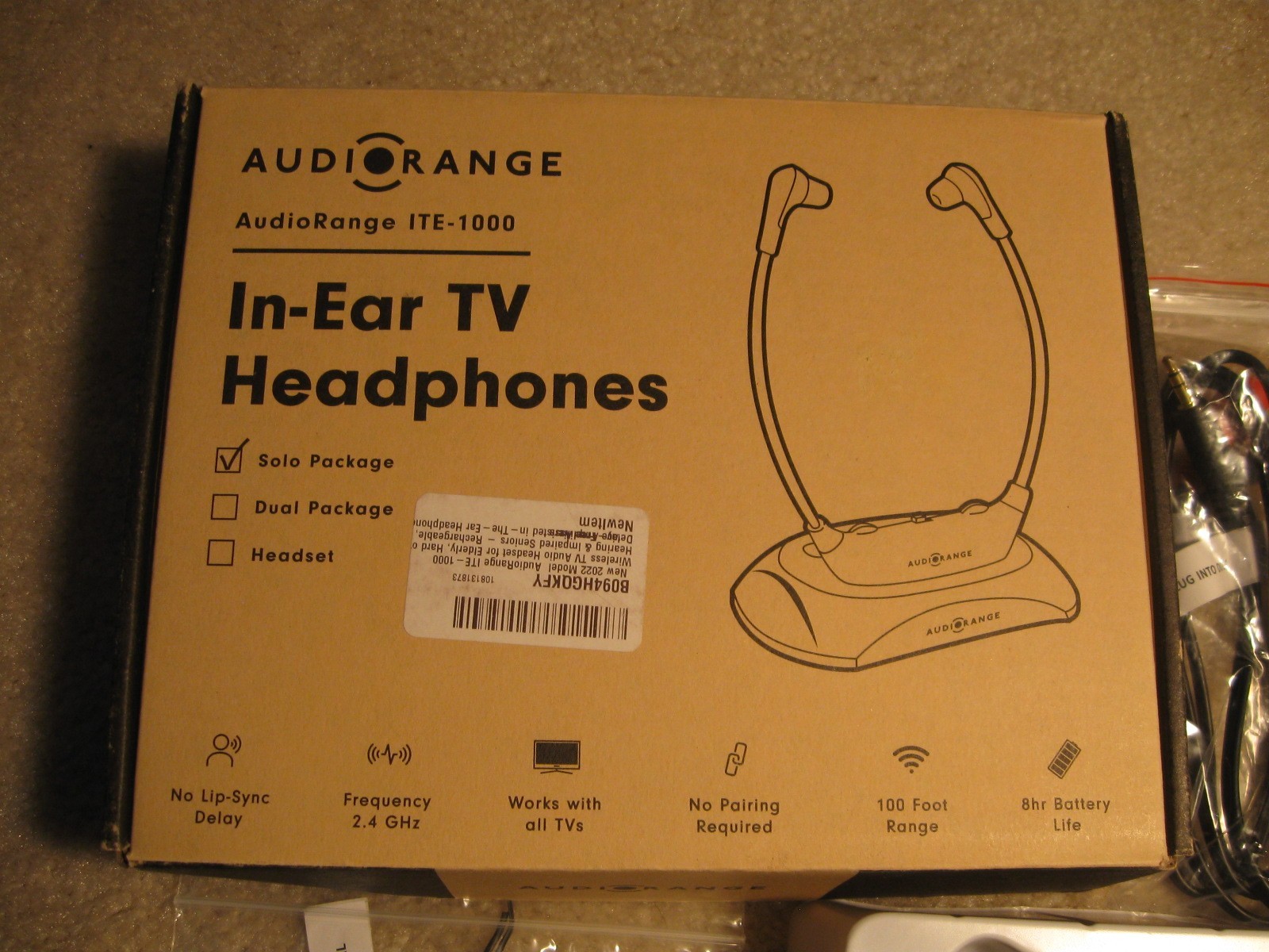 AudioRange Solo Pack ITE-1000 Wireless In-Ear TV Headphones 100 ft Range