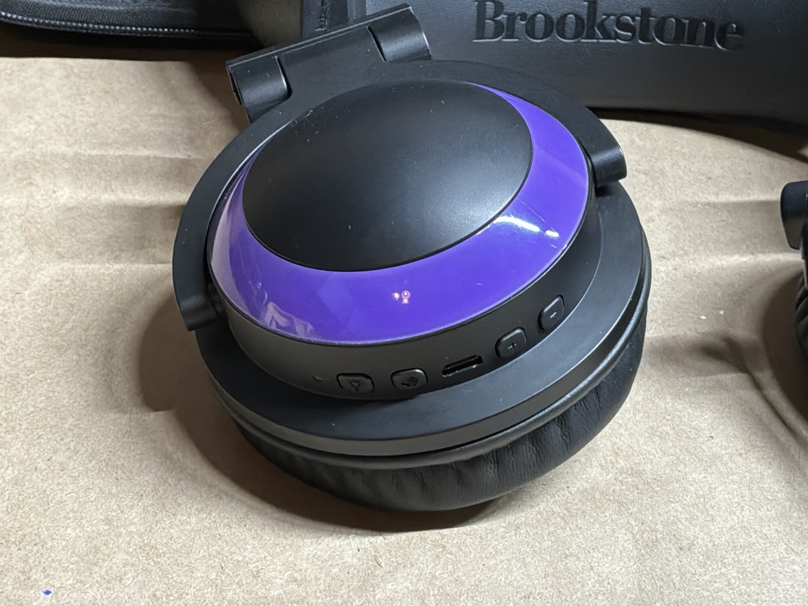 Brookstone Purple Black Cat Ear Headphones w/ Storage Case and Micro USB Cable