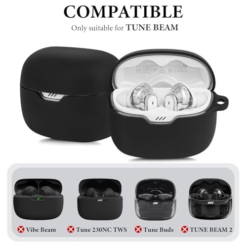 Silicone Case Cover Compatible with JBL Tune Beam True Wireless Earbuds Black