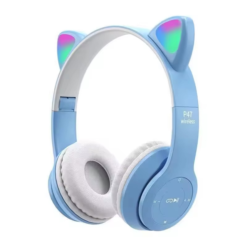P47 Wireless Cat Ear Headphones Bluetooth 5.3 LED Stereo Headset Kids Girls New