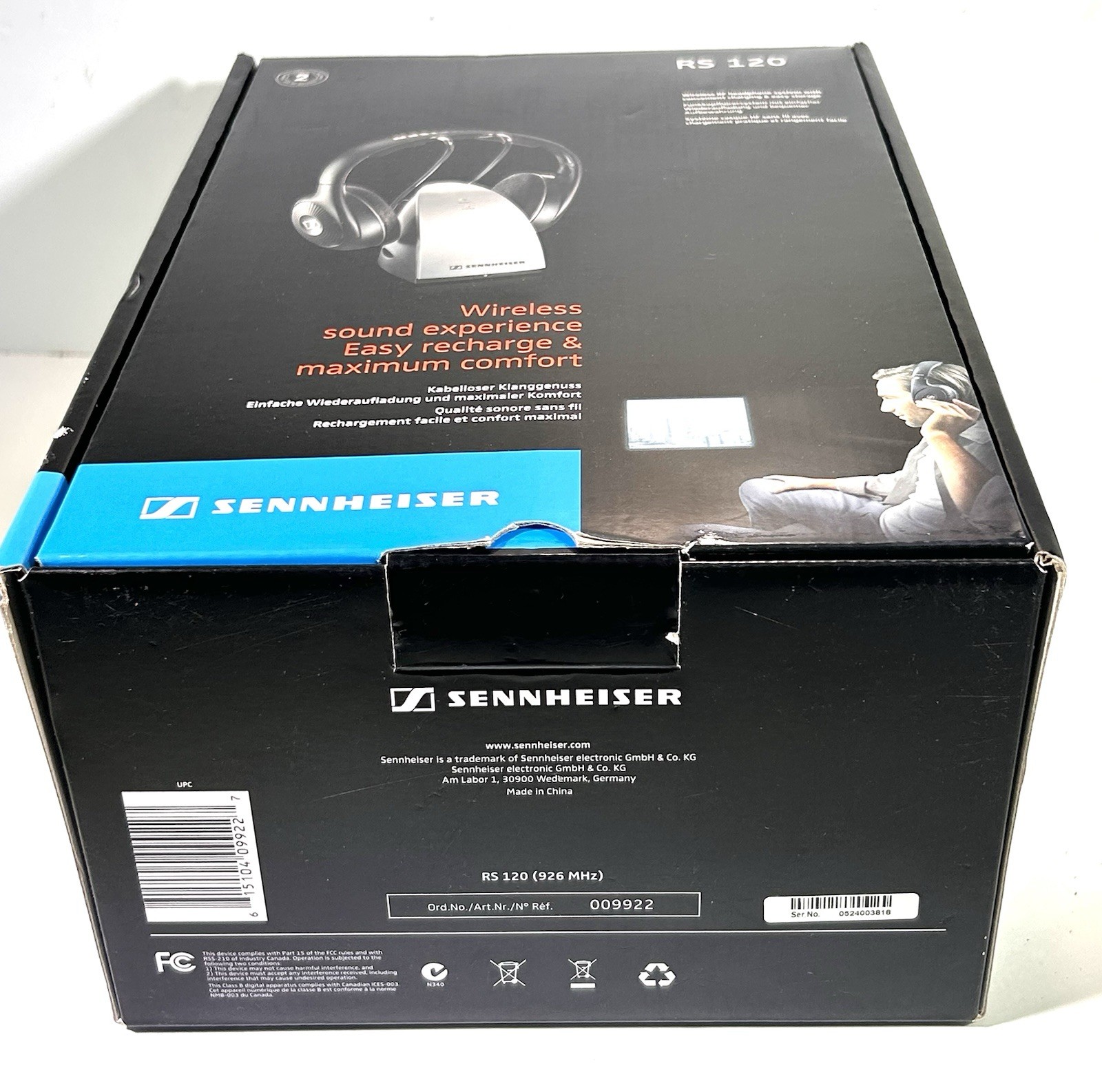Sennheiser RS 120 RF UHF Wireless Headphones w/ Transmitter Base Black/Gray
