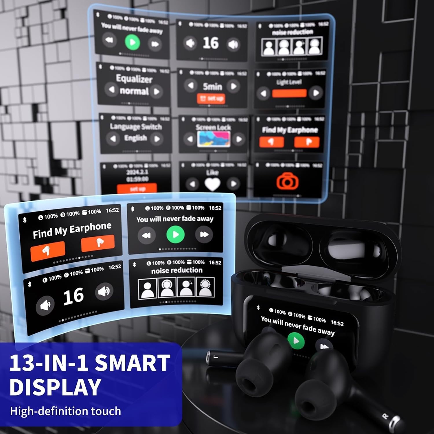 AI Translation Earbuds with Display Real Time Translation via App, 144 Languages