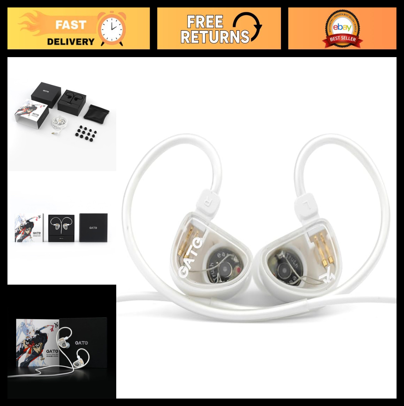 Dynamic Driver In-Ear Headphones, 3.5mm Interchangeable Cable, White, No Mic