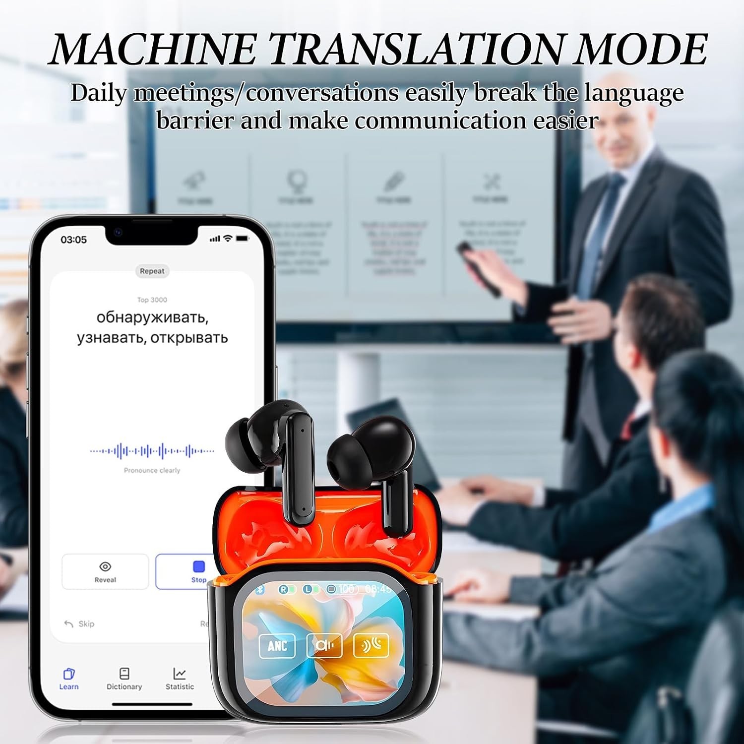 HTC NE20 Bluetooth 6.0 Earphones AI Translator Wireless Earbuds LCD Touch New Sp