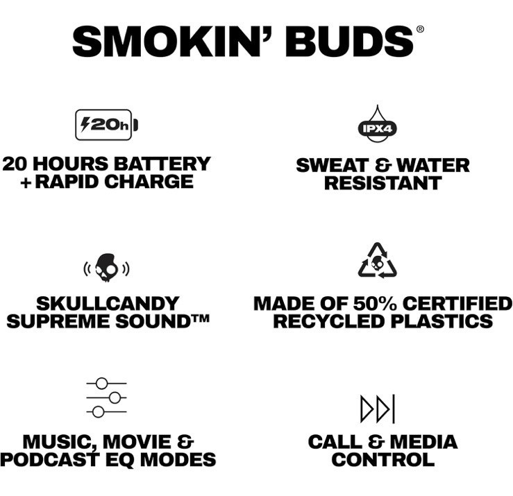 New Skullcandy Smokin’ Buds Wireless Earbuds Bluetooth Headphones Flame Red A9