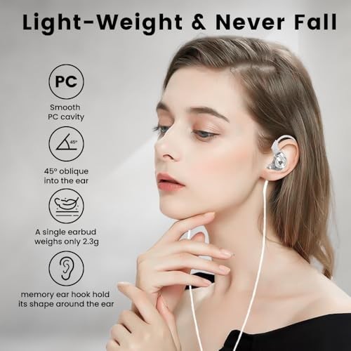 Yeabomy Wired Gaming Earbuds In-Ear Monitors HiFi Deep Bass Headphones White