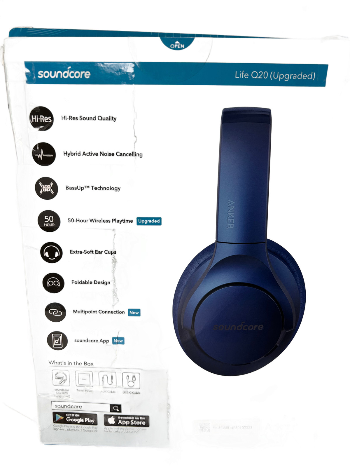 Soundcore by Anker Life Q20 Upgraded Hybrid ANC Bluetooth Headphones Blue 50H