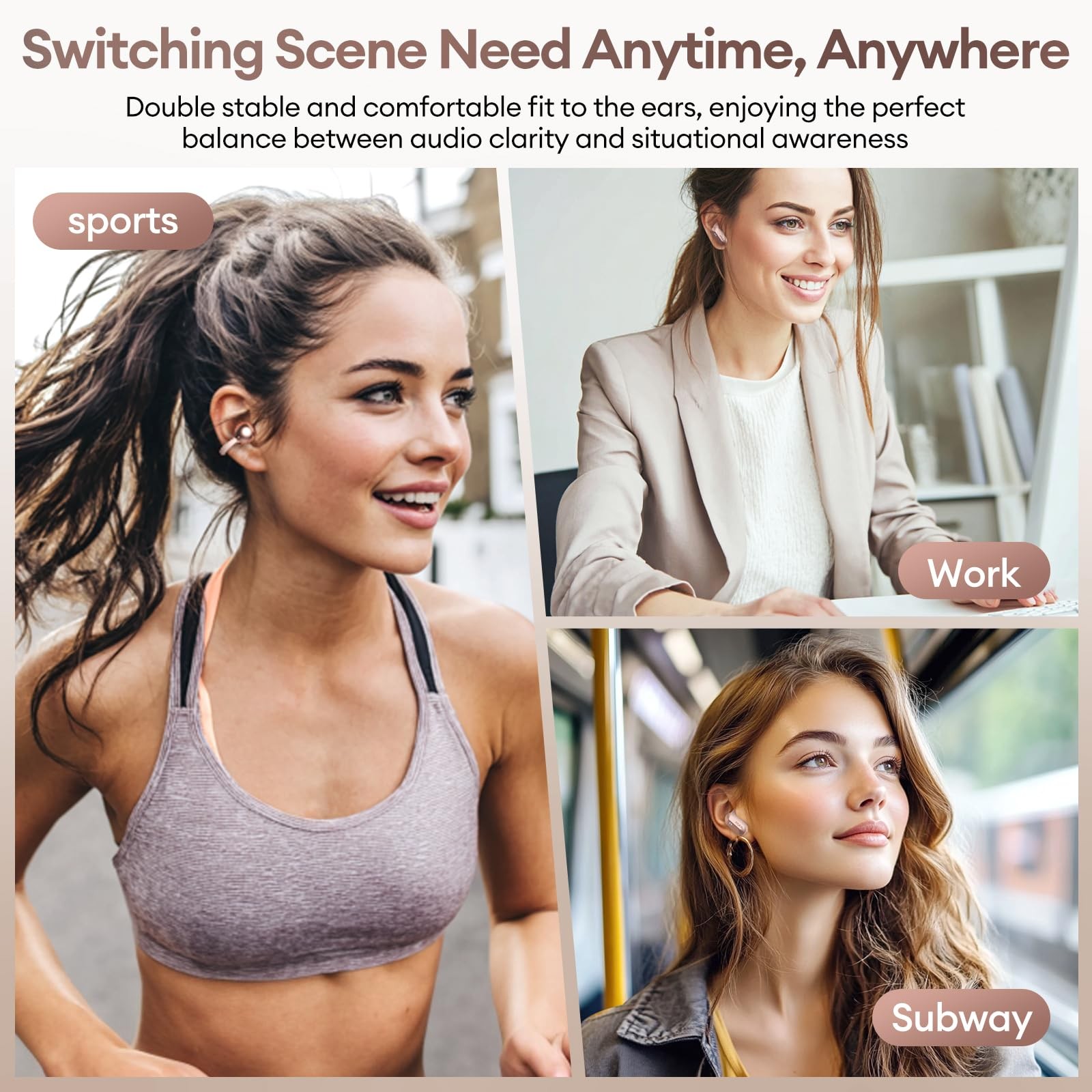 2 in 1 Clip-on Earbuds Open Ear Headphones Bluetooth 6.0 Wireless Earbuds wit…